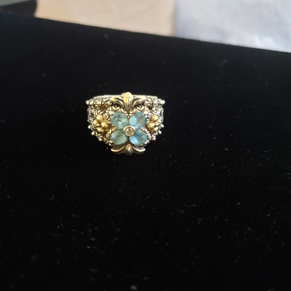 Pre-owned Barbara Bixby Sterling Silver Aquamarine Flower Ring 5